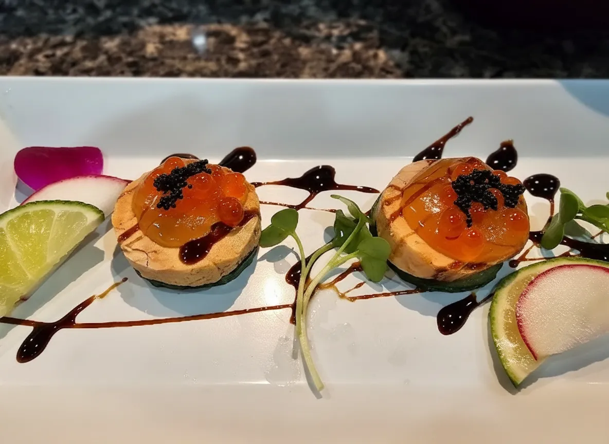 Glazed sushi roll finished with scallions