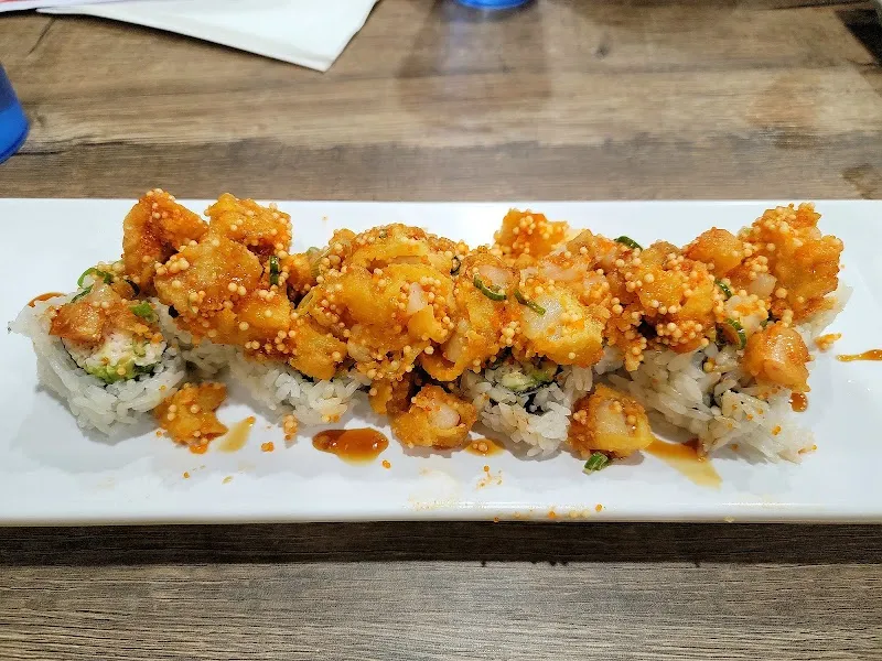 Tempura and sushi combination plate